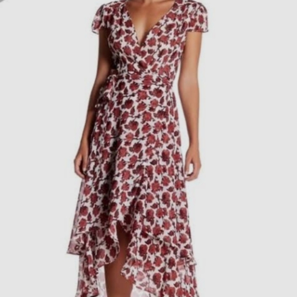 Betsey Johnson White and Red‎ Floral High Low Dress